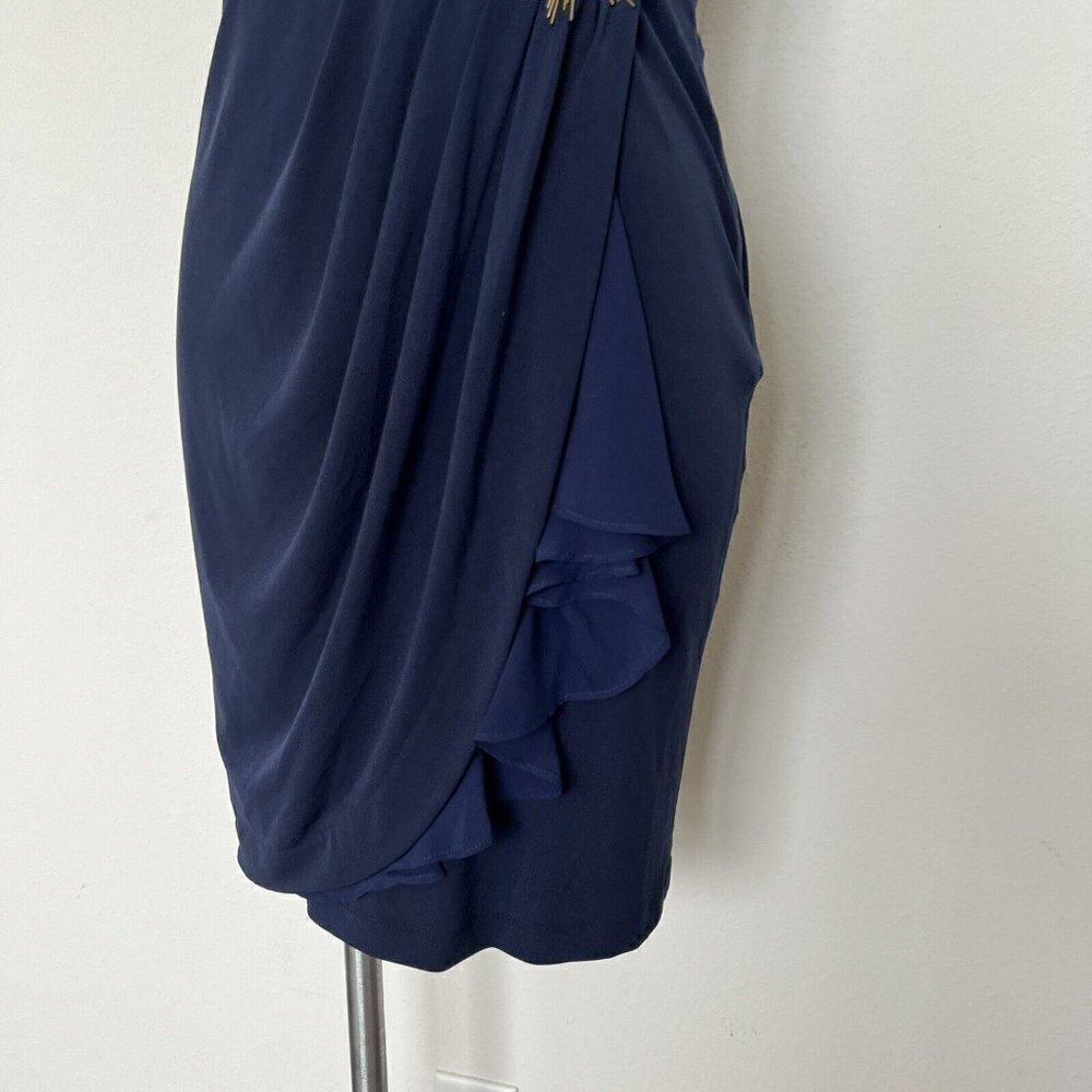 Max and Cleo Navy Blue One Shoulder Ruffle Cocktail Wedding Guest Dress Size 4 - Picture 9 of 14